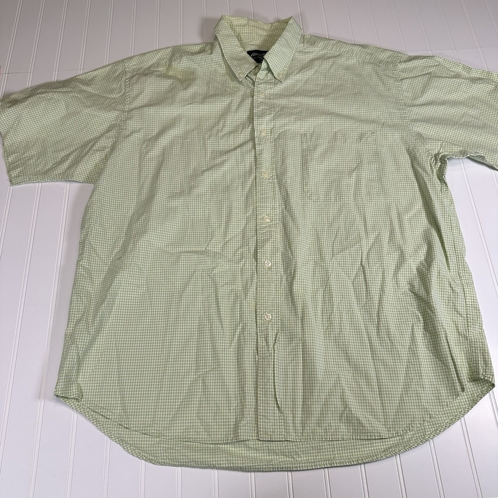 Eddie Bauer Men's Short Sleeve Button-Down Shirt Green Plaid Size XL